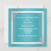 Turquoise Silver Tiara Quinceanera 15th Birthday Invitation (Back)