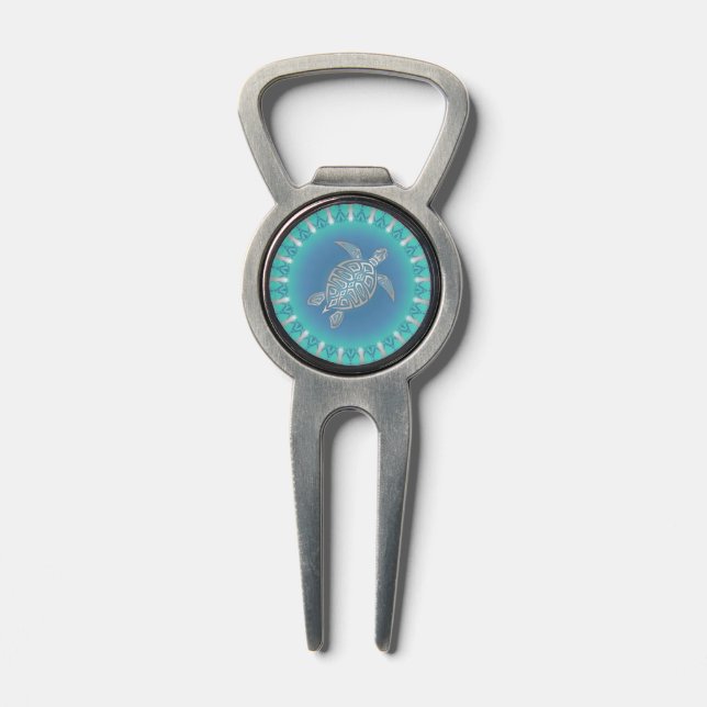 Turquoise Silver Turtle Mandala Coastal Divot Tool (Composite)