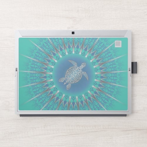 Turquoise Silver Turtle Mandala HP Laptop Skin