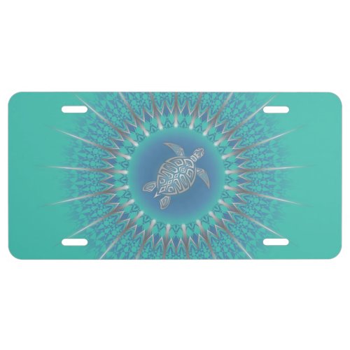 Turquoise Silver Turtle Mandala License Plate