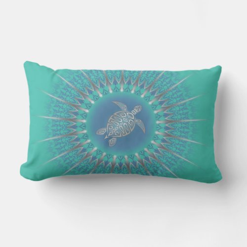 Turquoise Silver Turtle Mandala Lumbar Pillow