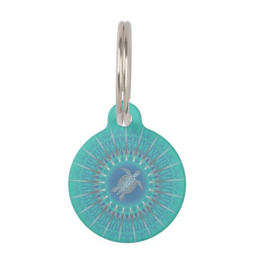 Turquoise Silver Turtle Mandala Pet ID Tag