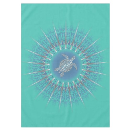 Turquoise Silver Turtle Mandala Tablecloth
