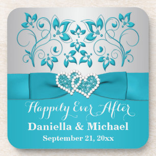 Turquoise, Silver Wedding Favor Coaster Set (6)