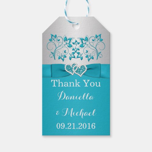Turquoise Silver Wedding Favor Tag