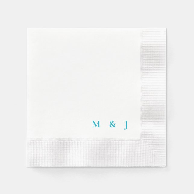 Turquoise Simple Bride & Groom Initials Wedding Napkins (Front)