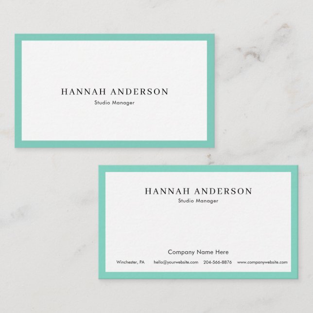 Turquoise Simple Professional Elegant Business Card (Front/Back)