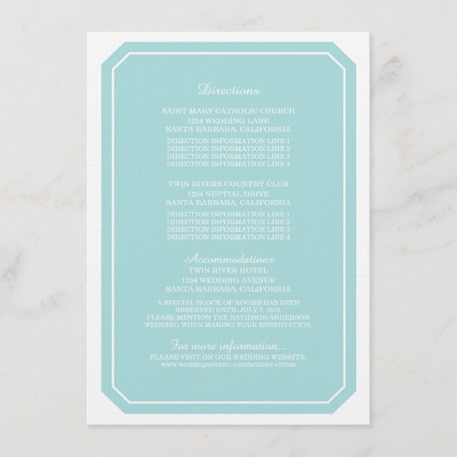 Turquoise Simply Elegant Information Card (Front)