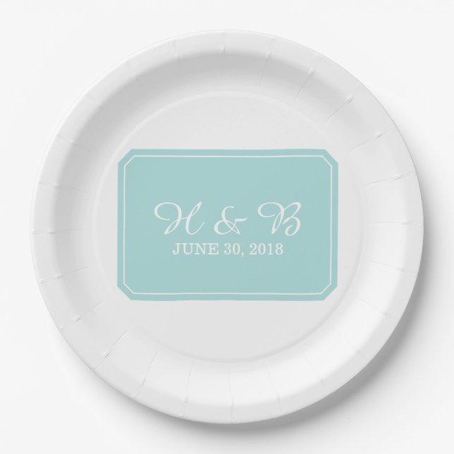 Turquoise Simply Elegant Wedding Paper Plates (Front)