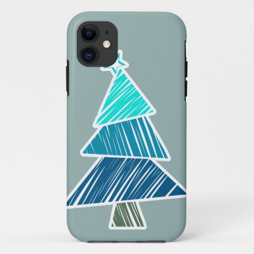 Turquoise Sketchy Christmas Tree iPhone 5 Case