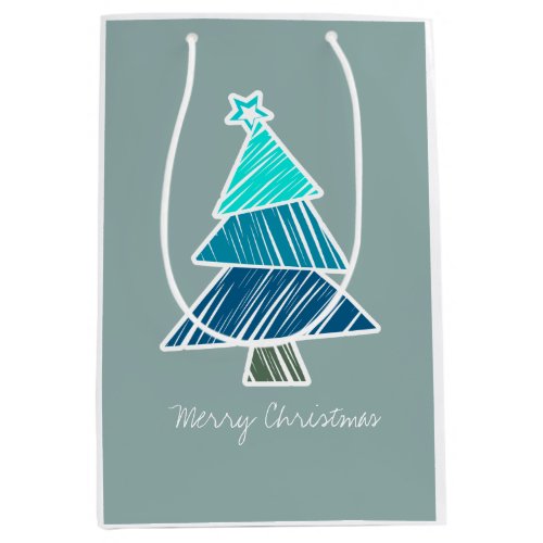 Turquoise Sketchy Christmas Tree Sticker Medium Gift Bag