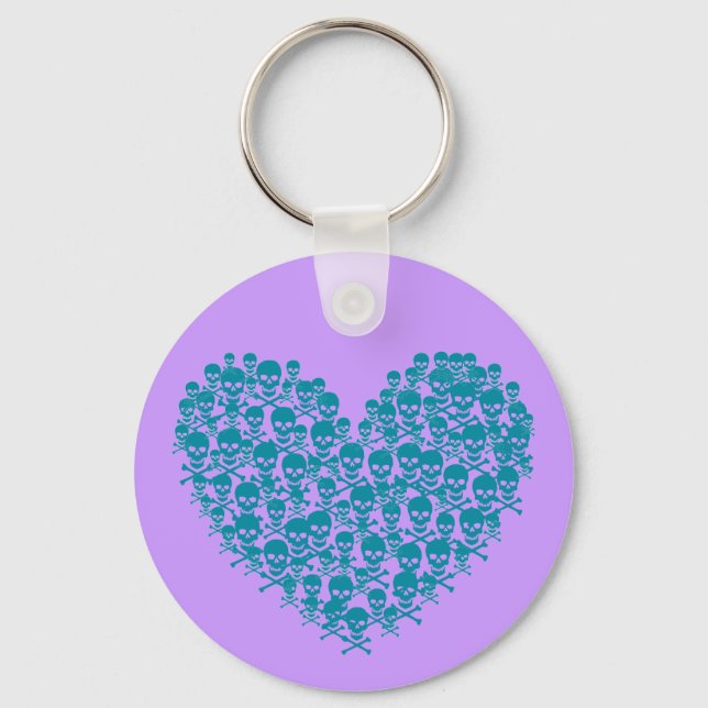 Turquoise Skull Heart Keychain (Front)