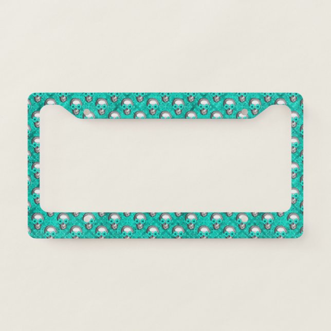 Turquoise Skulls and Sunflower Series Design 11 License Plate Frame (Front)