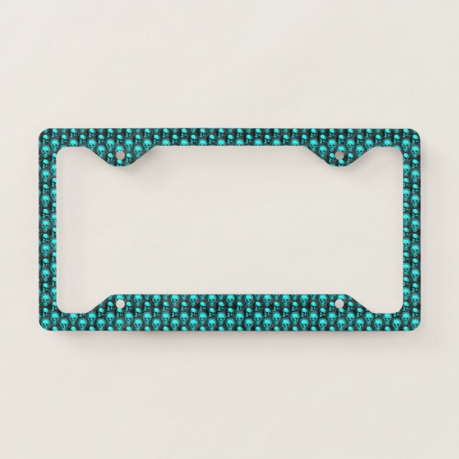 Turquoise Skulls and Sunflower Series Design 1  License Plate Frame (Front)