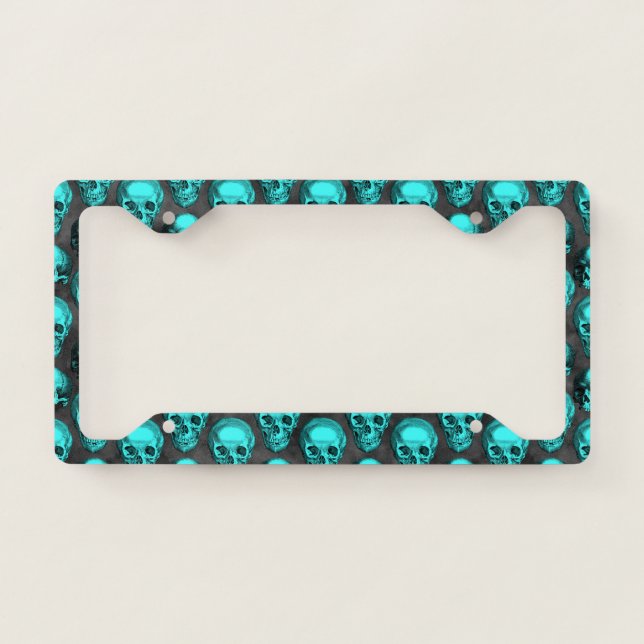 Turquoise Skulls and Sunflower Series Design 1 License Plate Frame (Front)