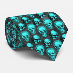 Turquoise Skulls and Sunflower Series Design 1 Neck Tie