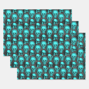 Turquoise Skulls and Sunflower Series Design 1 Wrapping Paper Sheets
