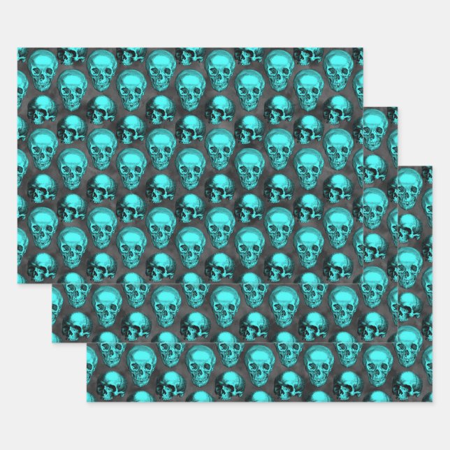Turquoise Skulls and Sunflower Series Design 1 Wrapping Paper Sheets (Set)