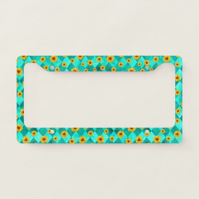 Turquoise Skulls and Sunflower Series Design 2  License Plate Frame (Front)