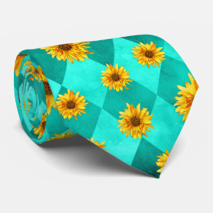 Turquoise Skulls and Sunflower Series Design 2 Neck Tie