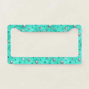 Turquoise Skulls and Sunflower Series Design 3 License Plate Frame