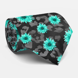 Turquoise Skulls and Sunflower Series Design 5 Neck Tie