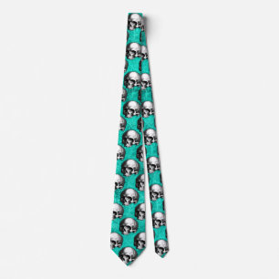 Turquoise Skulls and Sunflower Series Design 8 Neck Tie