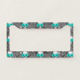 Turquoise Skulls and Sunflower Series Design 9  License Plate Frame