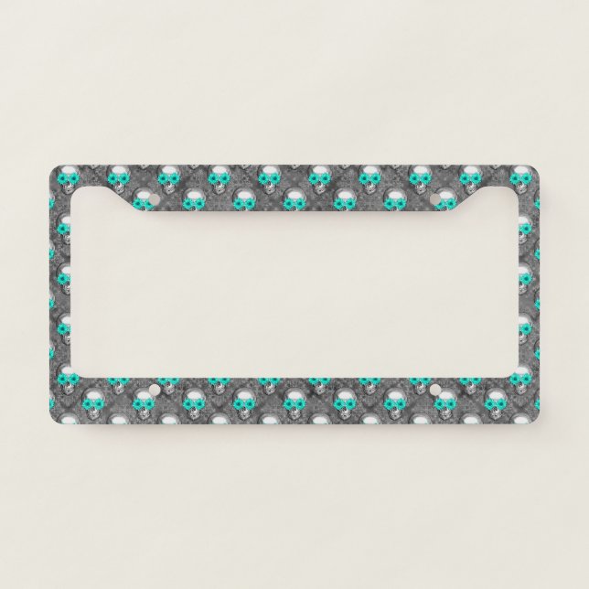 Turquoise Skulls and Sunflower Series Design 9  License Plate Frame (Front)
