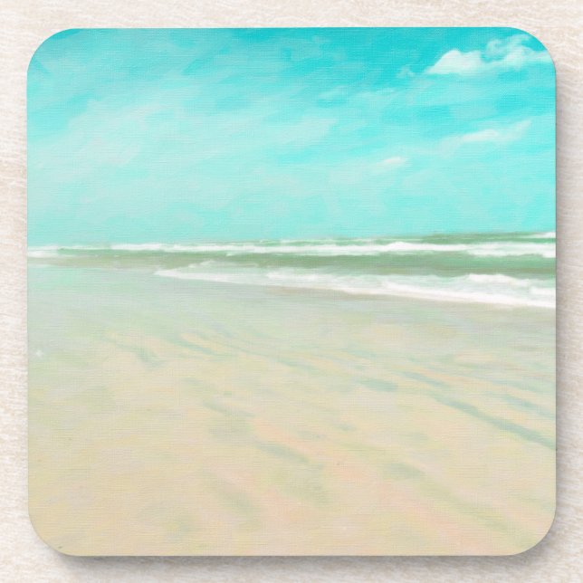 Turquoise Sky Beach Seascape Beverage Coaster (Front)