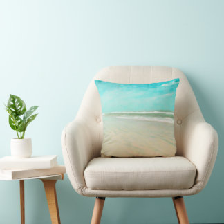 Turquoise Sky Beach Seascape Throw Pillow