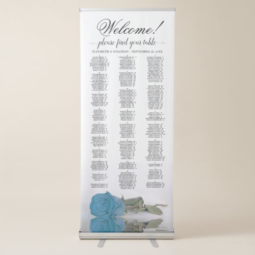 Turquoise Sky Blue Rose Alphabetical Seating Chart Retractable Banner