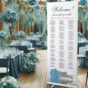 Turquoise Sky Blue Rose Alphabetical Seating Chart Retractable Banner