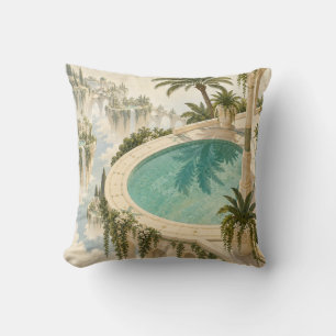Turquoise Sky Pool Floating Garden Throw Pillow