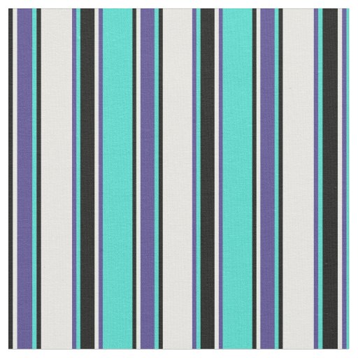Turquoise, Slate Blue, Mint Cream & Black Lines Fabric