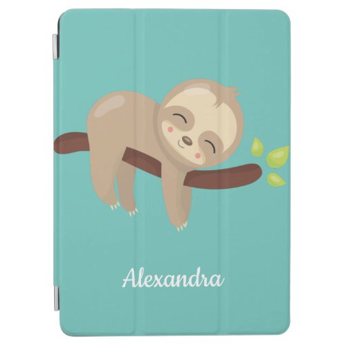 Turquoise Sloth on Tree Animal Kawaii Illustration iPad Air Cover