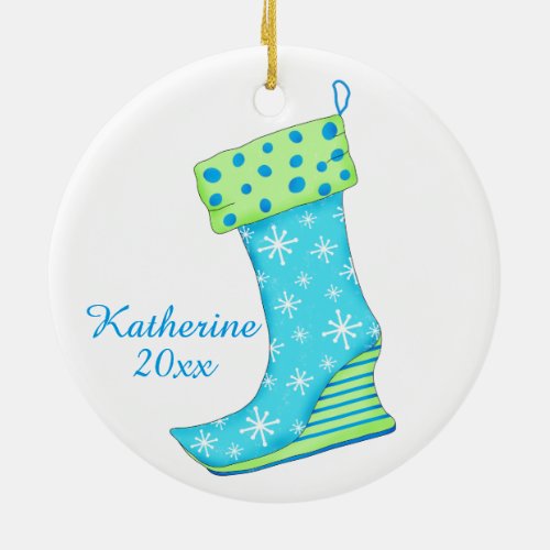 Turquoise Snowflake Art Shoe Lover Christmas Name Ceramic Ornament
