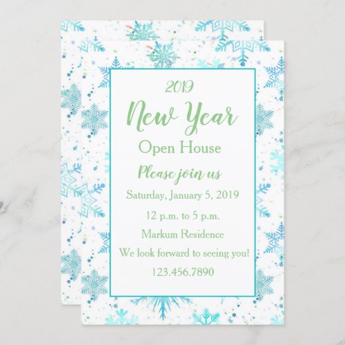 Turquoise Snowflake New Year Open House Invitation