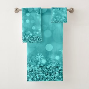 Turquoise Snowflakes Bath Towel Set