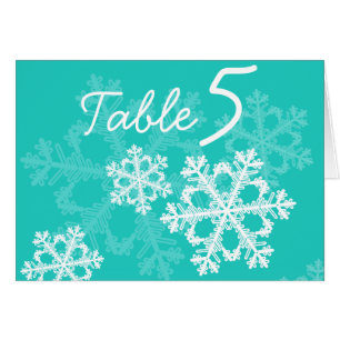 Turquoise Snowflakes Christmas Table Number Card