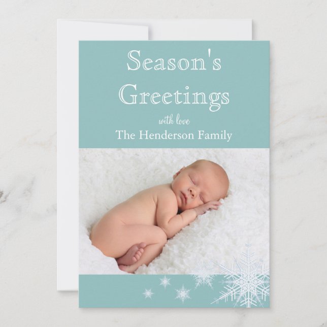 Turquoise Snowflakes Photo Holiday Card (Front)