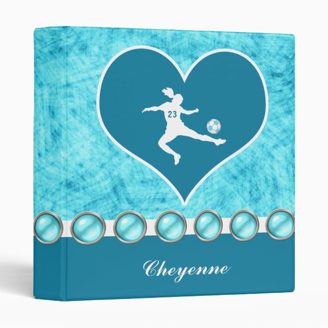 Turquoise Soccer Girl with Name and Number Binder (Front/Spine)