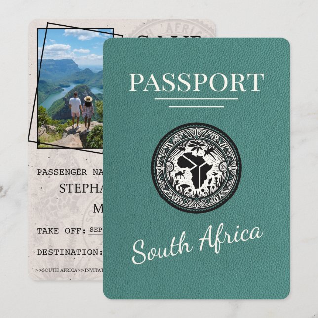 Turquoise South Africa Passport Save The Date (Front/Back)