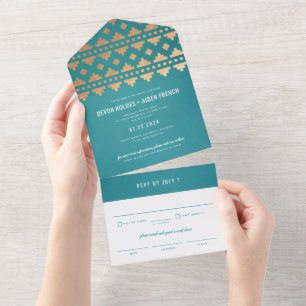 Turquoise Southwest Gleam Wedding All In One Invitation