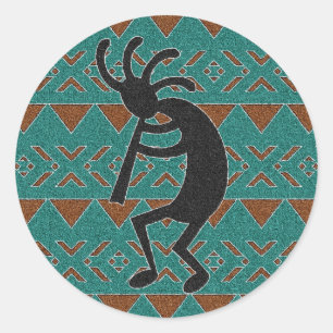 Turquoise Southwest Kokopelli Classic Round Sticker