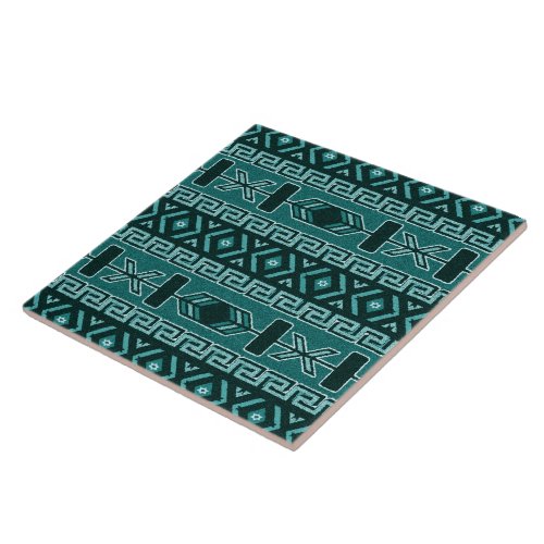 Turquoise  Southwest Tribal Aztec Pattern Ceramic Tile