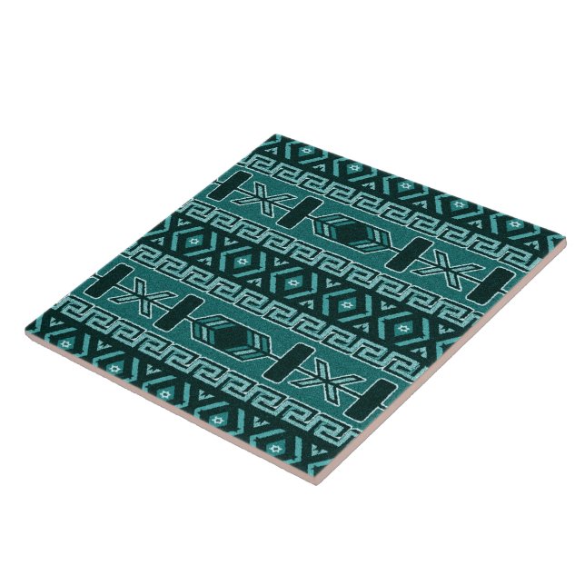 Turquoise  Southwest Tribal Aztec Pattern Ceramic Tile (Side)
