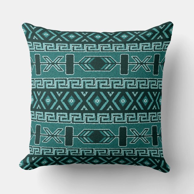 Turquoise Southwest Tribal Aztec Pattern Throw Pillow (Front)