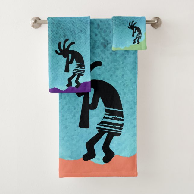 Turquoise Southwestern Kokopelli Bath Towel Set (Insitu)