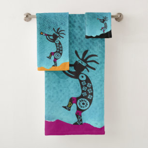 Turquoise Southwestern Kokopelli Bath Towel Set